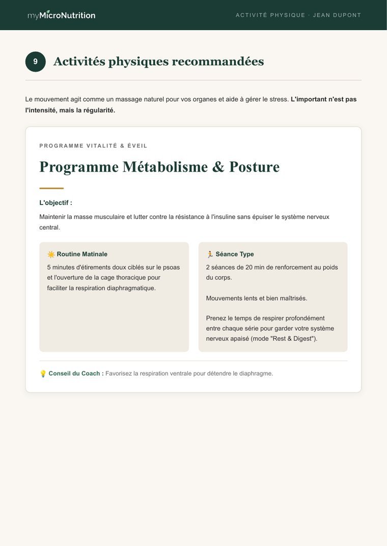 Page activités physiques recommandées