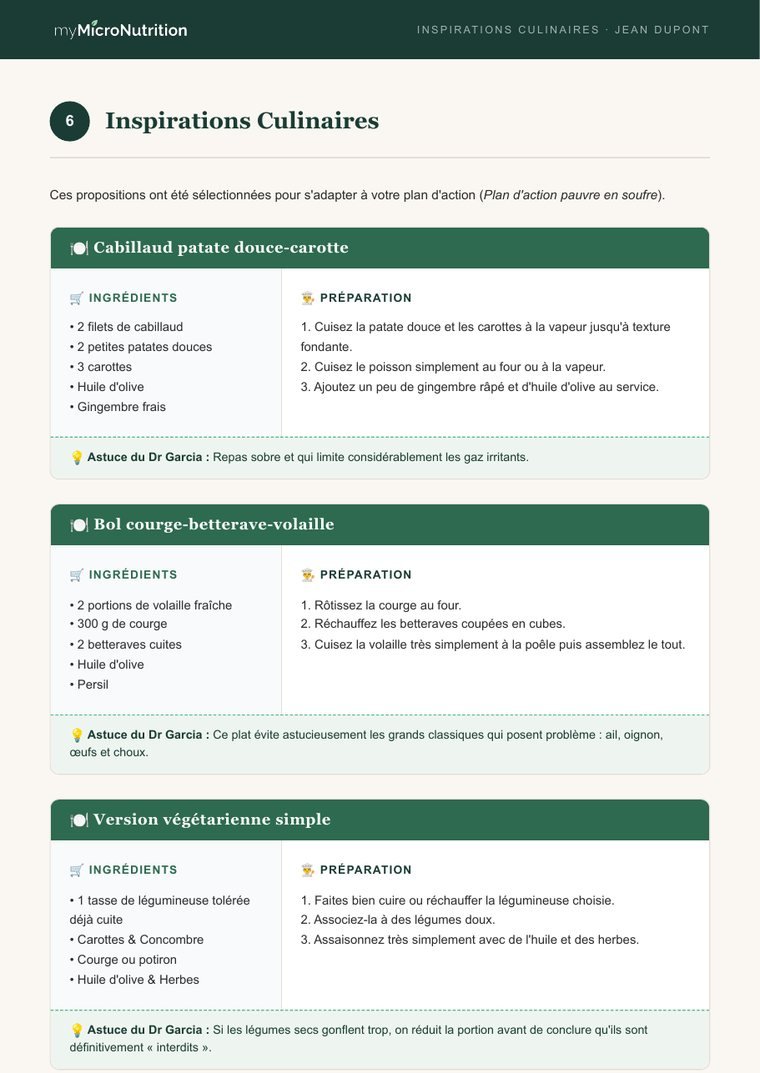 Page inspirations culinaires avec recettes et ingrédients